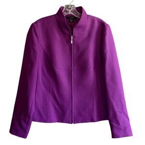 Louben Mock Neck Full Zip Jacket Women's 12 Purple Long Sleeve Modern Chic